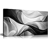CANEITO Abstract Wall Art for Living Room, Black and White Wall-Decor for Bedroom, Minimalist Curve Line Canvas Print Pictures for Hallway Office, Size 40x20 Inches