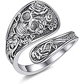 CUPENDA Skull Spoon Ring 925 Sterling Silver Adjustable Spoon Ring Gothic Skull Jewelry Gifts for Women