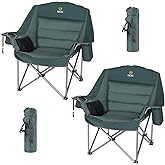 Nice C Camping Chairs, Oversized XL Padded Camping Chair, Outdoor Chair, Lawn Chairs, Lounge Chair, Wide&Thick, Heavy Duty 400lb, Carry Bag, Cupholder & Cooler (Two Green)