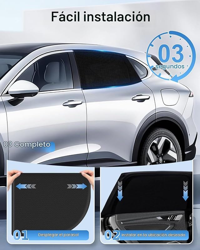 Cortina solar para carro de bebé, 2 unidades para vidros laterais traseiros, tecido elástico duplo respirável, proteção UV e rede mosquiteira, preto