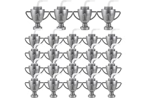 Amyhill 24 Pcs Race Car Trophy Cups With Straws and Lids 12 Oz Plastic Race Car Birthday Party Supplies And Favors For Kids Adults Props Rewards Winning Prizes Competitions (Silver)