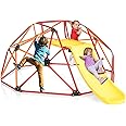 Costzon Kids Climbing Dome with Slide, 8FT Kids Jungle Gym Monkey Bar Climbing Toys for Outdoor, 2 in 1 Indoor Geometric Dome Climber Playground Set for 3-8 Boys Girls Toddlers Backyard Gift Present