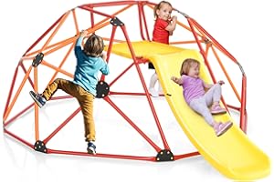 Costzon 2 in 1 Climbing Dome with Slide, Jungle Gym Climbing Toys for Toddlers with Kids Slide, Geometric Dome Climber for 3-