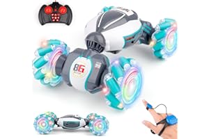 PREPOP Gesture Sensing RC Stunt Car, Birthday for Age 6 7 8-12 13+ Year Old Boys - Cool Toys for Kids, Hand Controlled Remote Control Twist Vehicle with Lights & Music, 4WD Rotating