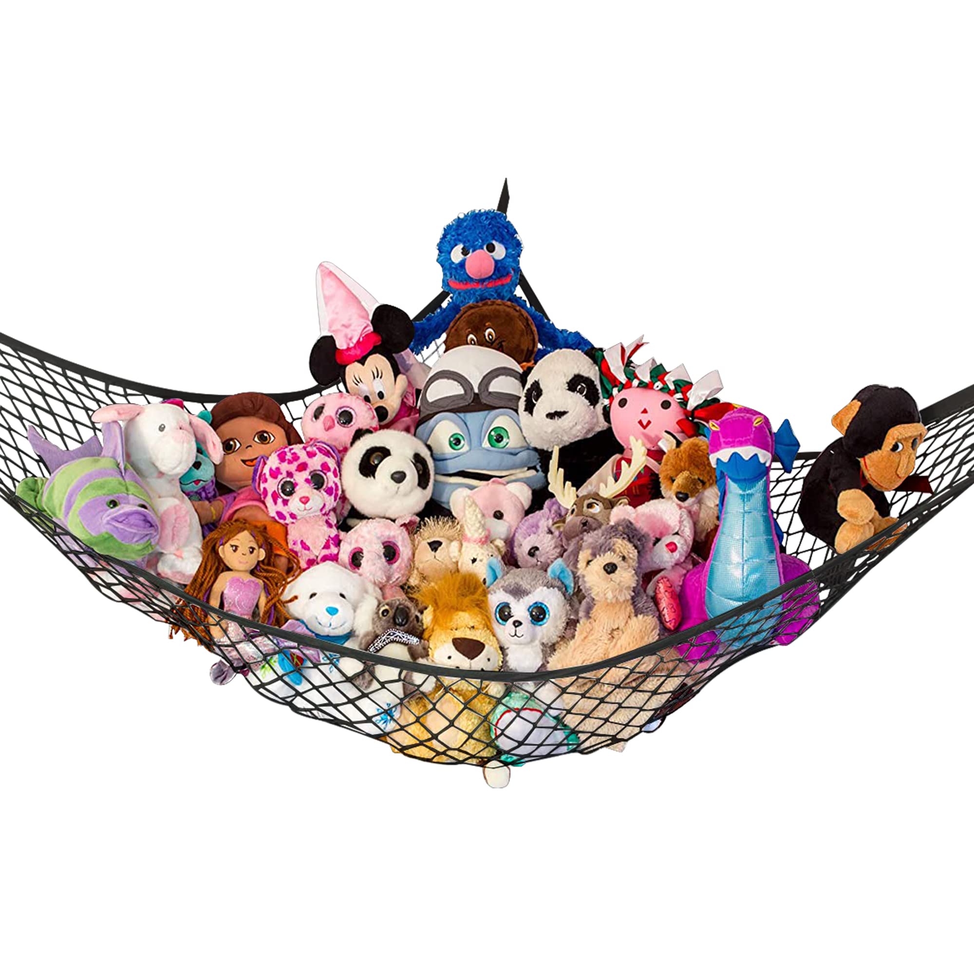 Photo 1 of Lilly's Love Stuffed Animal Hammock | Corner Hanging Organizer, Toy Storage, Stuffed Animal Storage Net | Made From Quality Fishing Net, Holds 12lbs | 67"x47"x47" (Black)