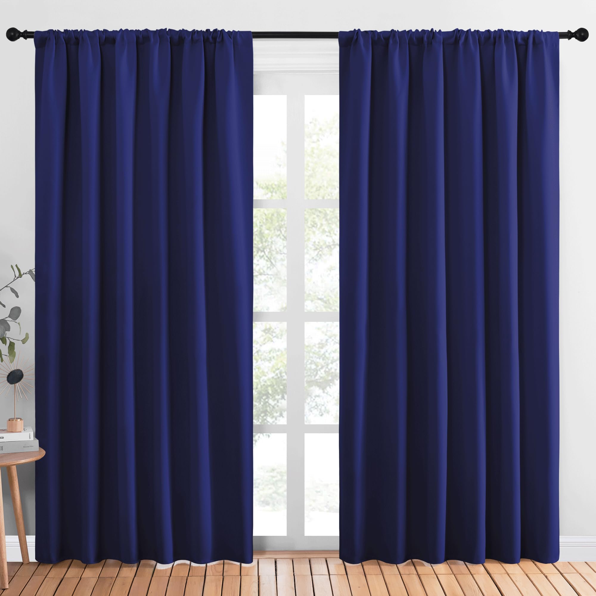 NICETOWN Living Room Curtains, Blackout Draperies, Navy Blue, 1 Pair, 70 x 84-inch, Home Decorations Thermal Insulated Solid Rod Pocket Blackout Drapes for Cafe Image
