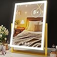 Gvnkvn Makeup Vanity Mirror with Lights 17.2" Large LED Lighted Mirror, Hollywood Make Up Mirror with Lighting, Smart Touch,Detachable 5X Magnification 360° Rotation, (Gold,Gift Box)