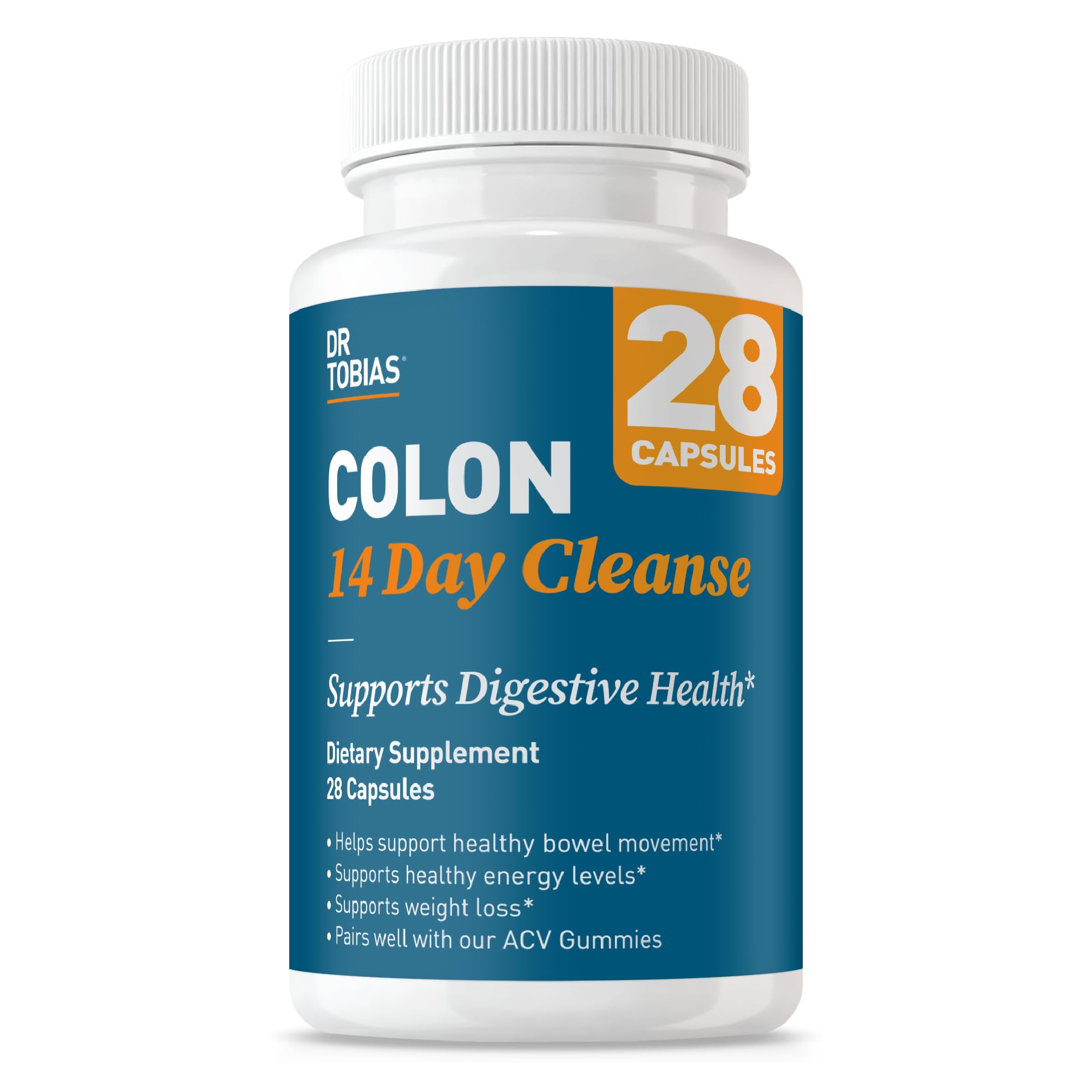 Dr. Tobias Colon 14 Day Cleanse, Advanced Gut Cleanse Detox for Women & Men with Cascara Sagrada, Psyllium Husk, Senna Leaf & Probiotics, Non-GMO Colon Cleanse, 1 Bottle of 28 Capsules (1-2 Daily)