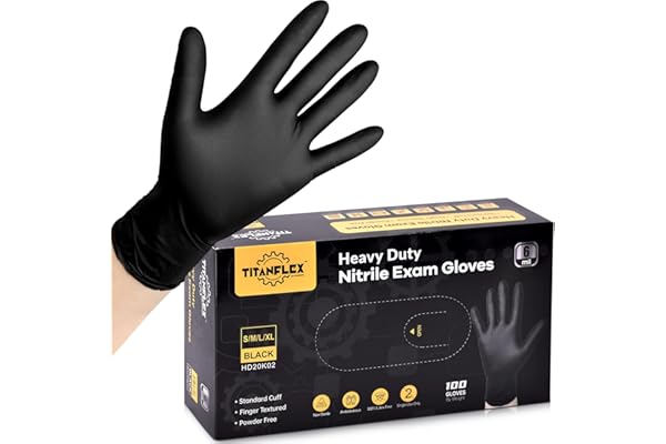 TitanFlex Disposable Nitrile Exam Gloves, 6-mil, Black, Heavy Duty Disposable Gloves, Cooking Gloves, Latex Free, Powder Free