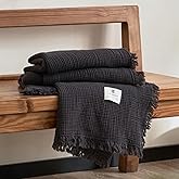 MorroMorn 100% Cotton Queen Size Bed Blanket 80"x90" Muslin Blanket with Fringes, 4-Layer Gauze Blankets for Adult, Boho Bedding Breathable Lightweight Ultra-Soft for All Seasons, Dark Grey