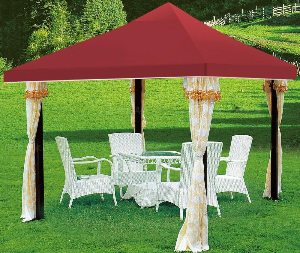 Popamazing 3x3m Garden Gazebo Top Cover Roof Replacement Sun Proof Tent Canopy Pavilion Roof Wine Red