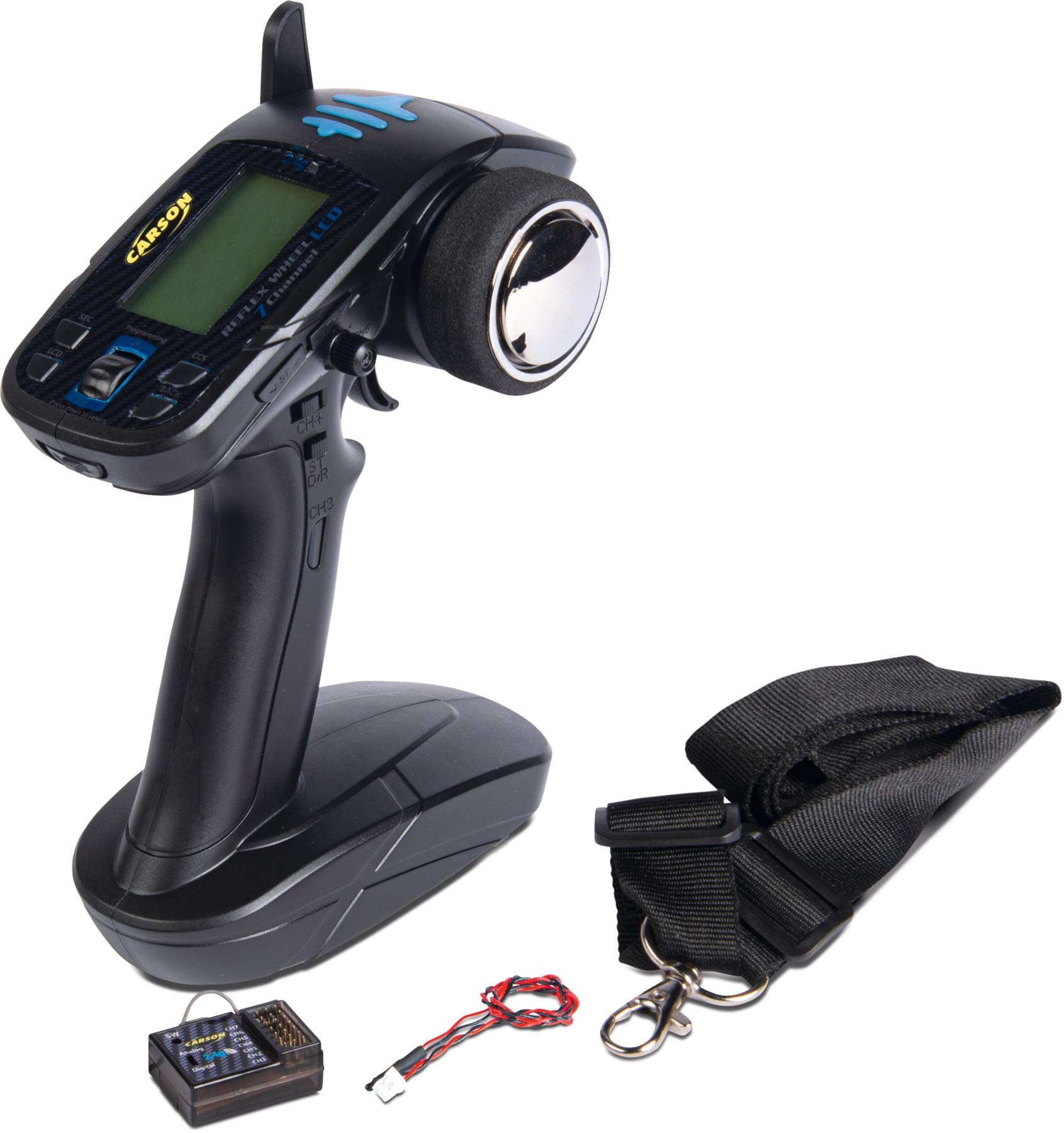 Carson 501016 FS Reflex Wheel LCD 2.4G 7 Channel Remote Control with Receiver, Transmitter, Model Making, Accessories for RC Vehicle/Remote Controlled Car, 500501016, Black