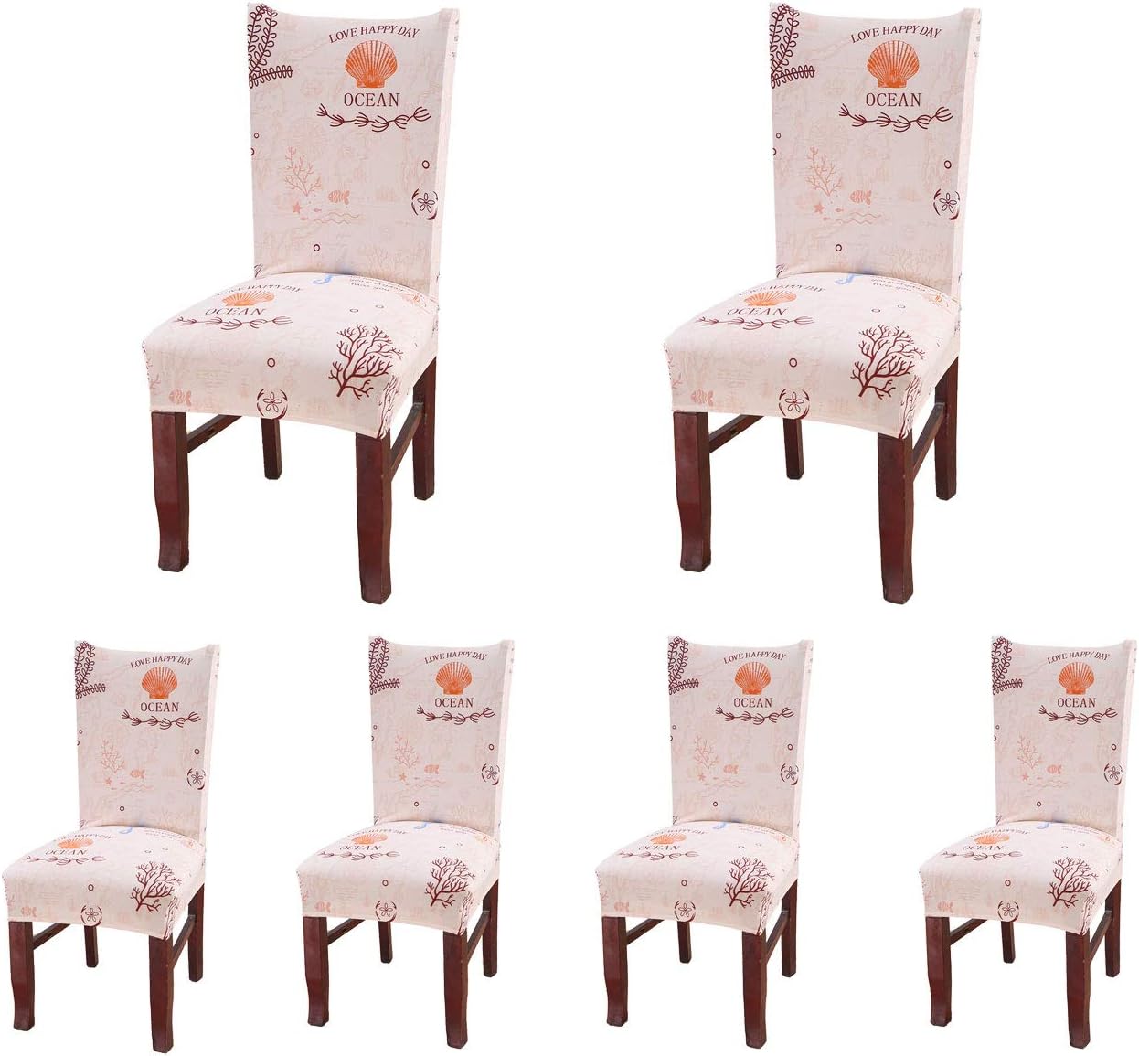 SoulFeel Set of 6 Dining Chair Covers, Stretch Spandex Dining Room Protector Slipcovers (Style 54, Ocean)