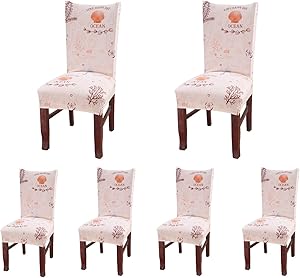 SoulFeel Set of 6 Dining Chair Covers, Stretch Spandex Dining Room Protector Slipcovers (Style 54, Ocean)