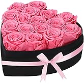 woyoo Luxury Forever Real Roses in Suede Heart-Shaped Box,16 Preserved Roses Valentines's Day, Forever Flowers for Women,Preserved Flowers Gifts for Delivery Prime Birthday, Mother's Day (Pink)