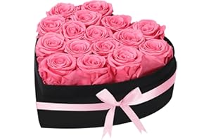 woyoo Luxury Forever Real Roses in Suede Heart-Shaped Box,16 Preserved Roses Valentines's Day, Forever Flowers for Women,Preserved Flowers Gifts for Delivery Prime Birthday, Mother's Day (Pink)