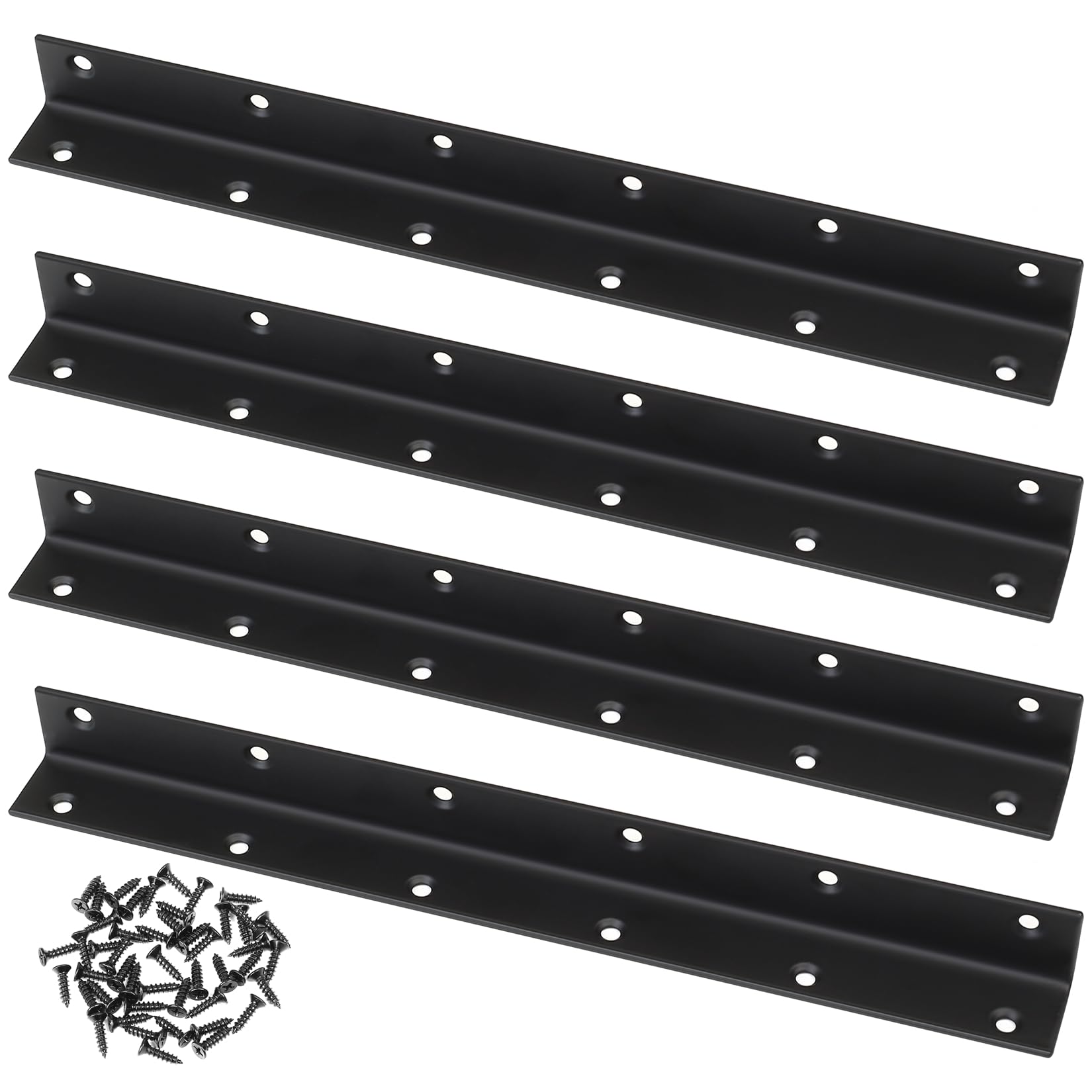 4 Pcs Angle Brackets for Wood, Corner Brackets for Raised Garden Bed, Black Metal L Brackets for Gardens, Fixing Repairing Jointing Furniture Shelves Cabinets, 275x25x25mm, Screws Included