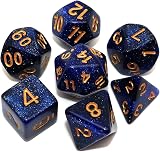 CREEBUY DND Dice Set Dark Blue Nebula 7Pcs Polyhedral with Dice Bag