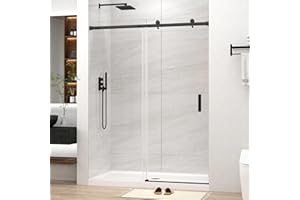 EASYWORC Frameless Shower Door, 55-60" W x 76" H Sliding Glass Shower Door, 1/4''(6mm) SGCC Tempered Glass with Explosion-Proof Film Nano Coating in Matte Black Finish