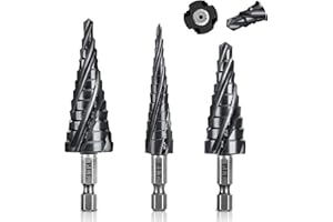 P.I.T. Quick Change Step Drill Bit Set 1/8"-7/8" 3ps,SAE Standard Industrial Grade Titanium Coated Step Bit, M2 HSS Cobalt Drill bits for Metal, Stainless Steel, Aluminum, Wood, Plastic with 1/4 '' Hex Shank