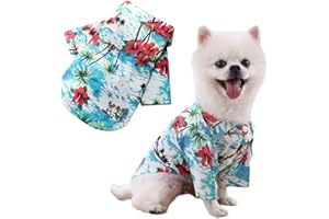 LHYZ PARK Hawaiian Shirt for Small Dogs & Cats - Lightweight Breathable Pet Tshirt with Vibrant Fade-Resistant Colors for Small Dog cat Daily Use (XL, Sea and Flower)