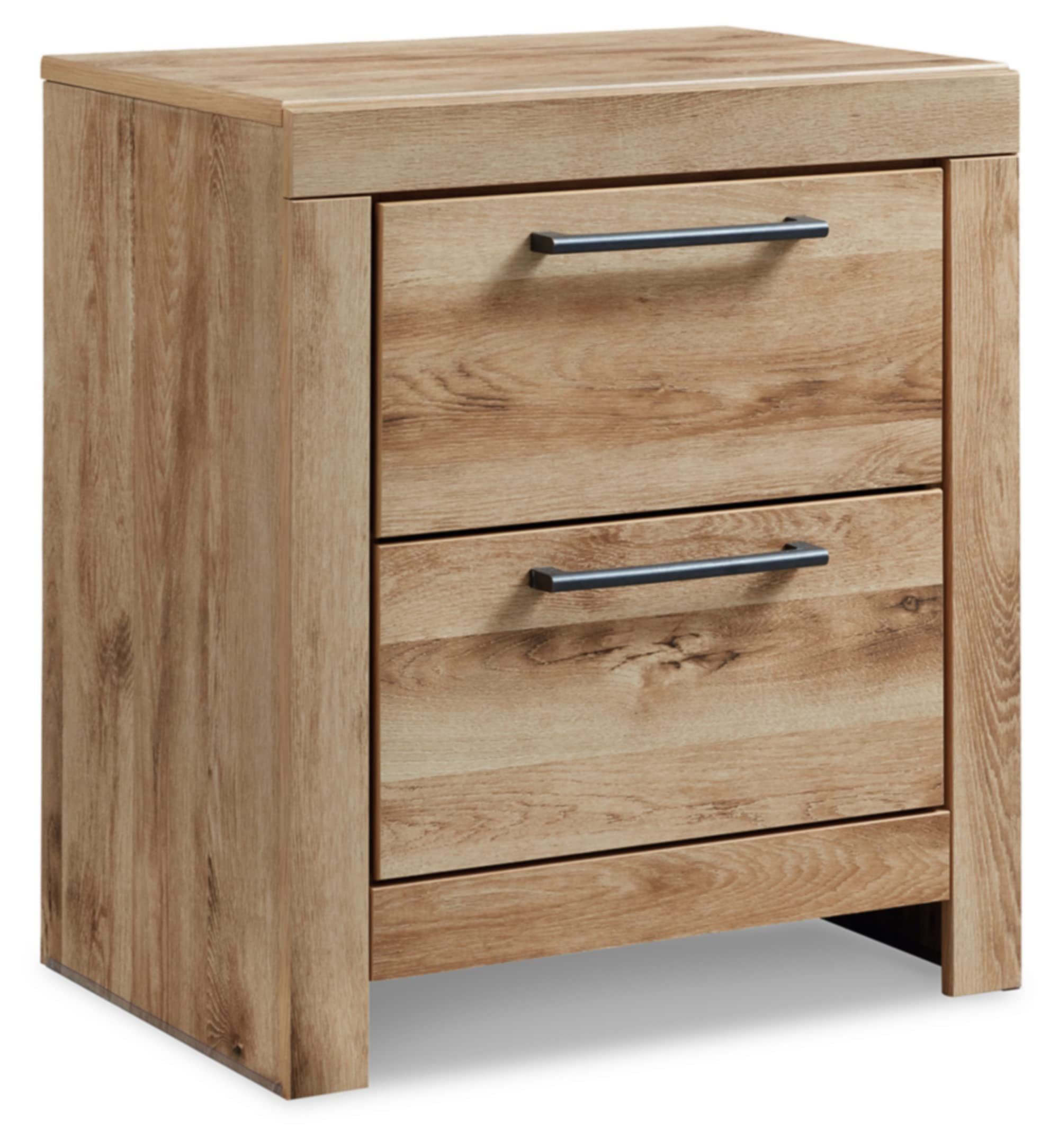 Signature Design by Ashley Hyanna Rustic Contemporary 2 Drawer Nightstand with 2 USB Charging Ports, Wood, 24.37" High, Light Golden Brown Finish Image
