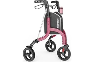 HOMLAND 3 Wheel Walkers for Seniors, FSA/HSA Eligible Foldable Wheeled Rollator with Cane Hold and Cup Hold, Lightweight Three Wheel Rolling Walker Height Adjustable for Seniors