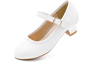 Dufannie Girls Dress Shoes Low Heel Princess Flats Mary Jane Flower Wedding Party Glitter Shoes for Kids Toddler