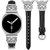 TOYOUTHS Celtic Knot Leather Band Compatible with Samsung Galaxy Watch 8 40mm 44mm/Watch 8 Classic 46mm Bands Women, No Gap One Click Slim Dressy Leather Strap with Designer Interlock Buckle