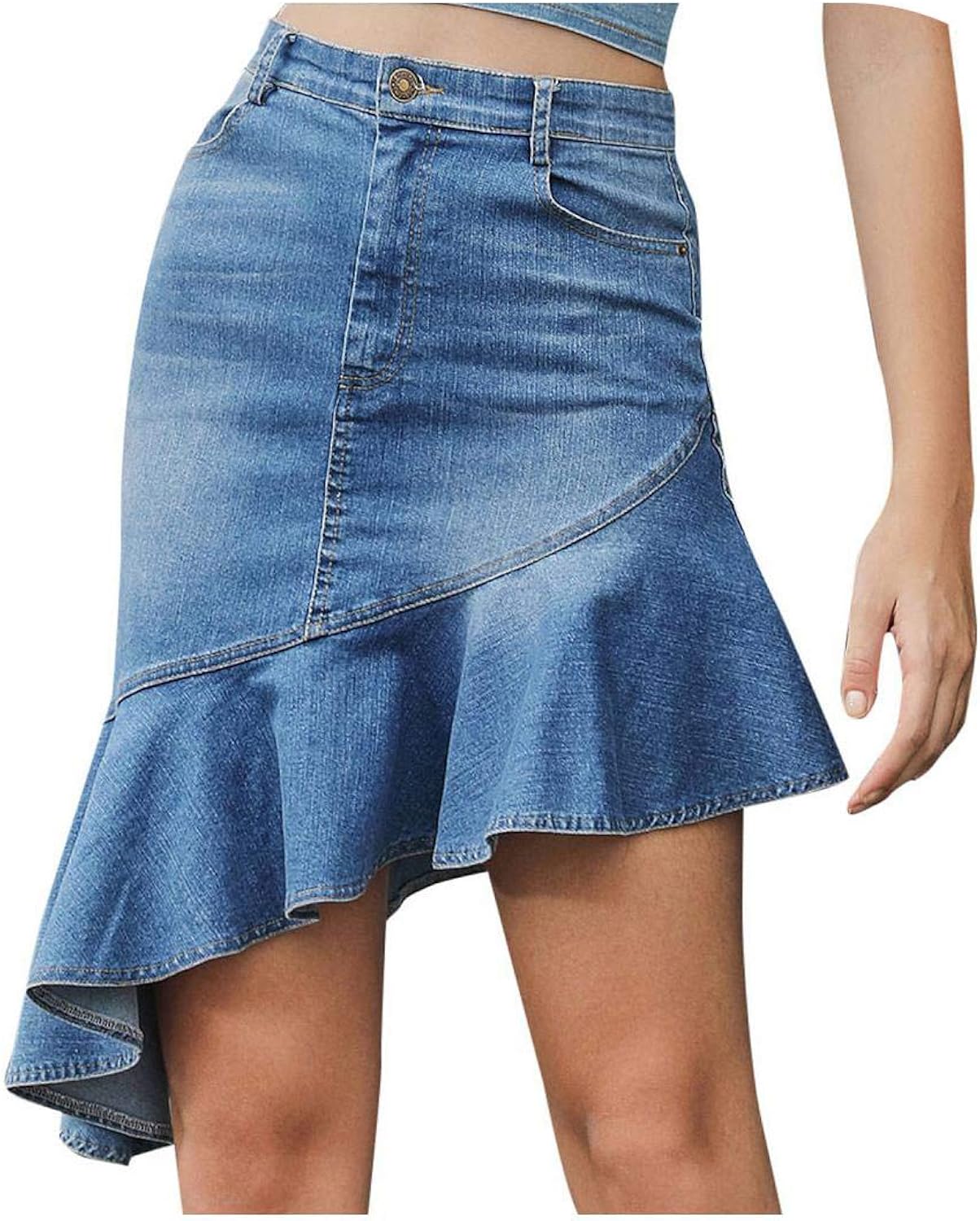 Moon Home textile Women's Summer Denim Casual Ruffles with