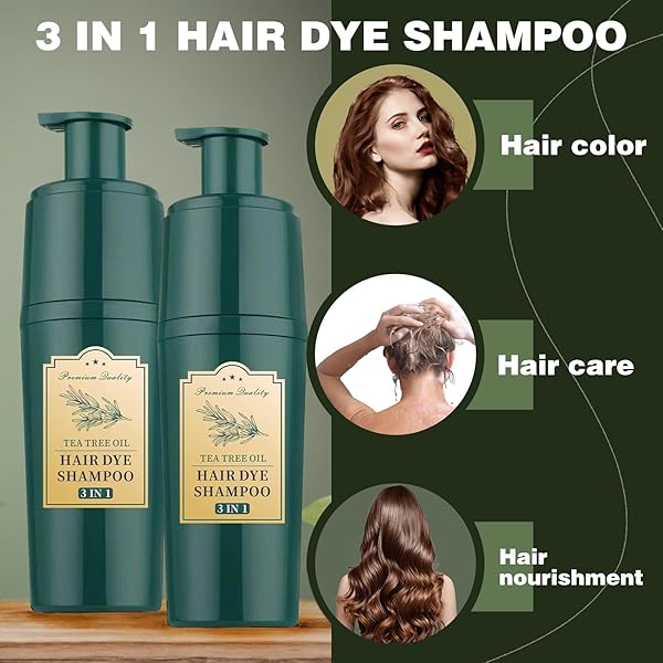TYAYW HAIR DYE SHAMPOO 3 IN 1, INSTANTLY DYES GRAY HAIR, TEA TREE FORMULA FOR MEN & WOMEN, NATURAL LONG-LASTING COLOR, QUICK & EASY TO USE 16.9 FL OZ (LIGHT BROWN)