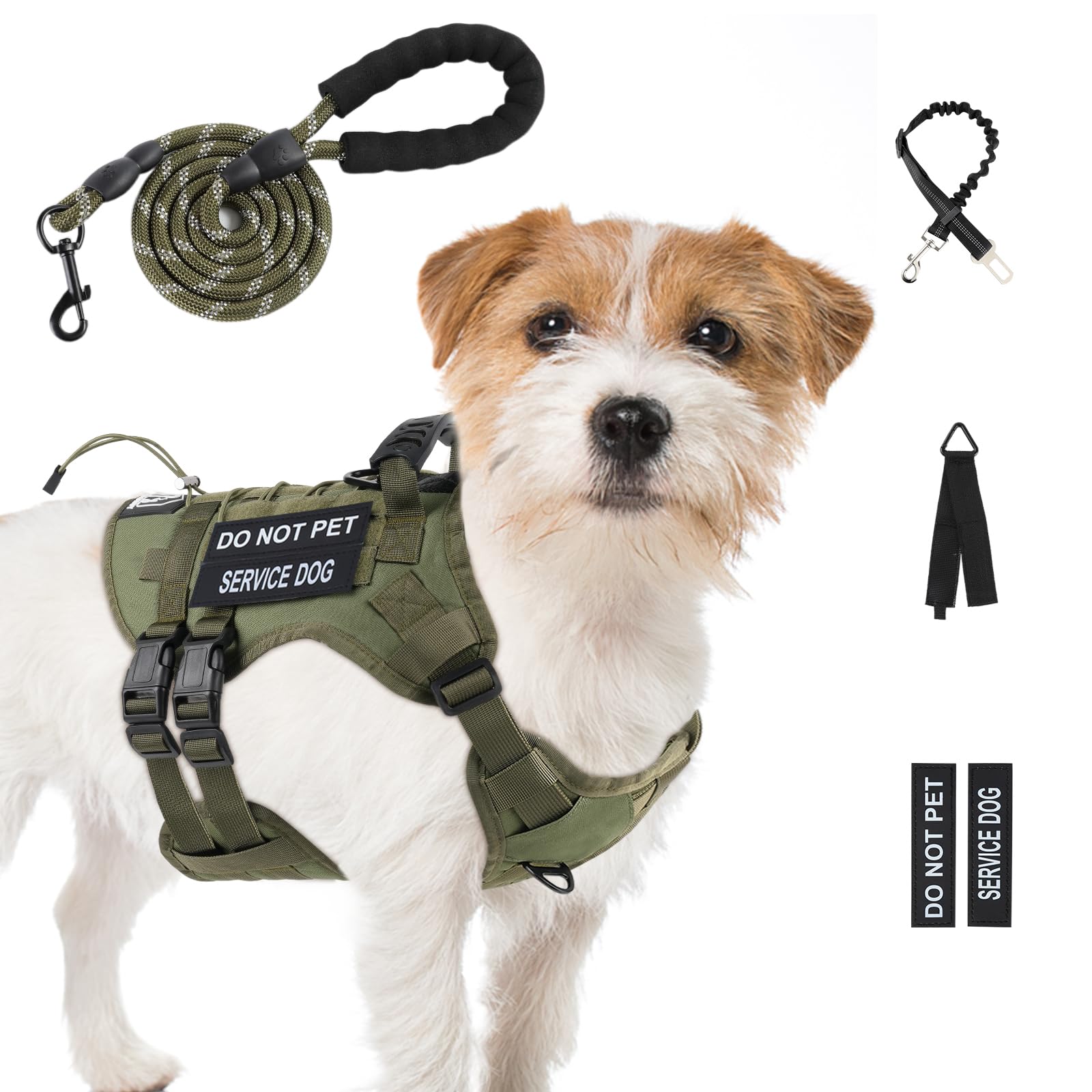 Photo 1 of Yungaspy No Pull Tactical Dog Harness for Small Dogs, Escape Proof Molle Dog Vest Harness and Leash Set, Adjustable Military Service Dog Harness with Handle for Medium Large Dogs (Green, S)