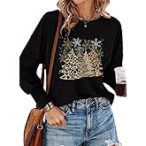 Dokotoo Womens Tops Christmas Tree Snowflake T Shirts for Women Fall 2024 Winter Fashion Crewneck Long Sleeve Womens Clothes Oversized Loose Blouses