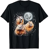 Funny Three Groundhog Moon 3 Groundhog Head Groundhog Day T-Shirt, Small, Black
