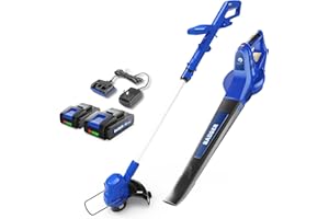 WILD BADGER POWER 20V Weed Wacker & Leaf Blower, Electric with 2 * 2Ah Battery & Charger, String Trimmer, Lightweight, Adjustable Telescopic Shaft, Easy to Use