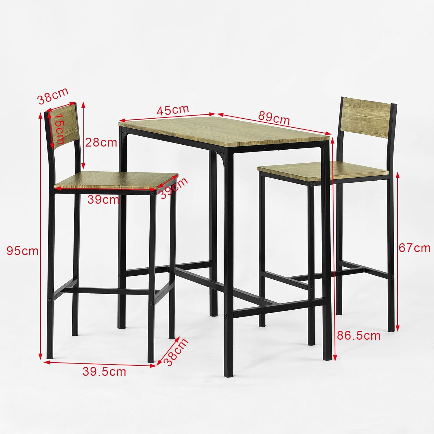 Haotian OGT03, 3 Piece Dining Set, Dining Table with 2 Chairs, Home Kitchen Breakfast Table, Bar Table Set, Bar Table with 2 Bar Chairs, Kitchen Counter with Bar Chairs, 33.7 ”Height Table - Table & Chair Sets
