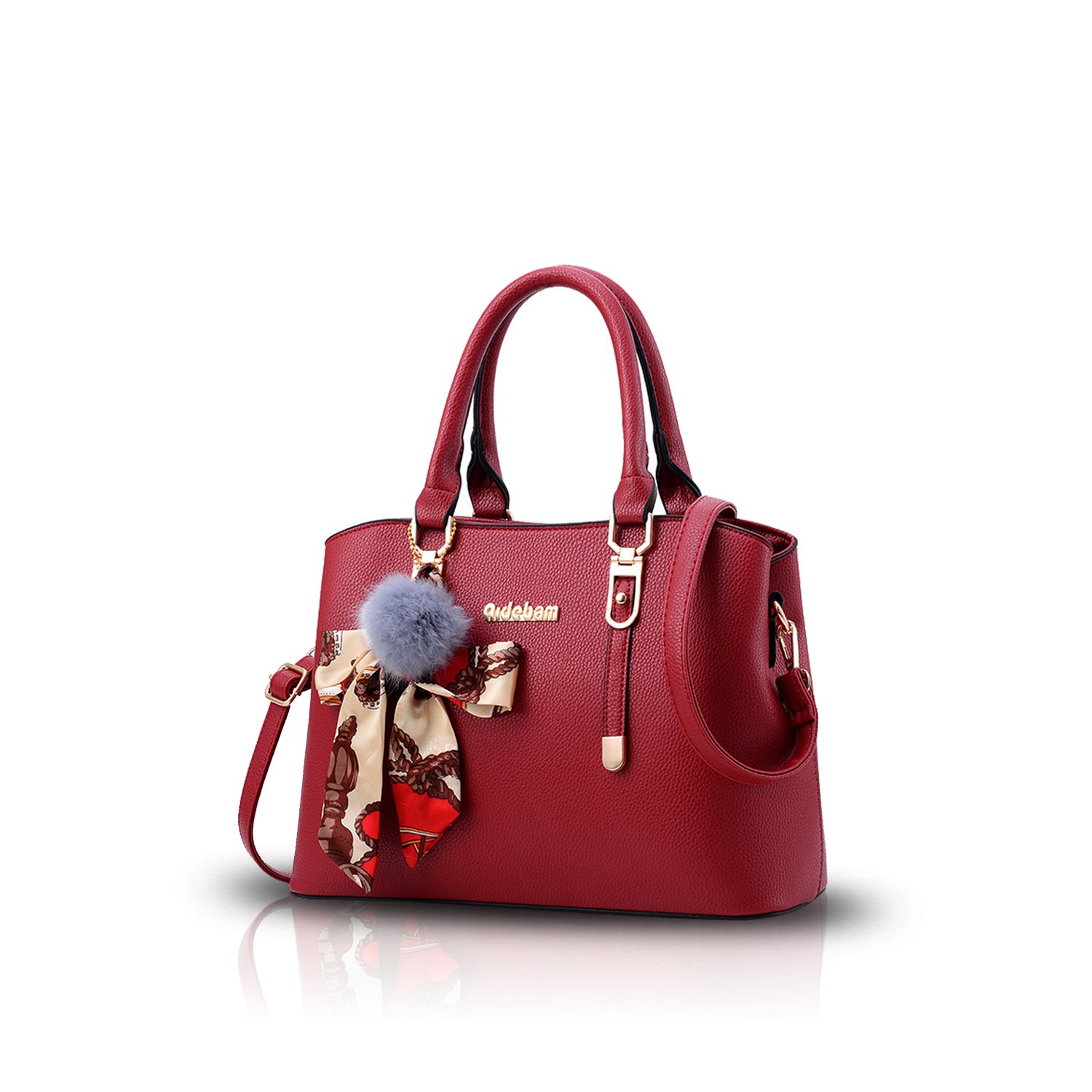 Nicole&Doris Women Handbag Crossbody Working Totes Satchel Shoulder Bag for Women Ornament Bowknot Soft PU Red Wine