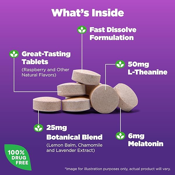 NATROL SLEEP + CALM MELATONIN 6MG WITH L-THEANINE 50MG AND A BOTANICAL BLEND, DIETARY SUPPLEMENT FOR RESTFUL SLEEP AND A CALM MIND AND BODY, 60 RASPBERRY-FLAVORED FAST DISSOLVE TABLETS, 60 DAY SUPPLY