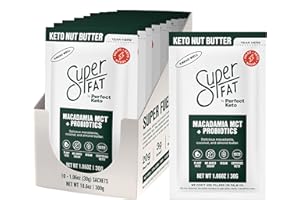 SuperFat Nut Butter Keto Snacks - Macadamia & Almond Nut Butter Fat Bomb Paleo Snack For Energy, Metabolism & Brain Function, Gluten Free, Low Net Carb Box of 10 x 1.0 oz (MCT Probiotic)