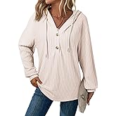 SHEWIN Sweaters for Women Causal V Neck Hooded Sweater Lightweight Knit Long Sleeve Fall Tops