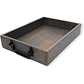 GoCraft Handmade Wooden Tray with Metal Handles – 15" x 11" x 2.5" Decorative Serving Tray in Grey Washed Finish – Versatile Tray for Breakfast in Bed, Lunch, Dinner, Appetizers, Coffee Table