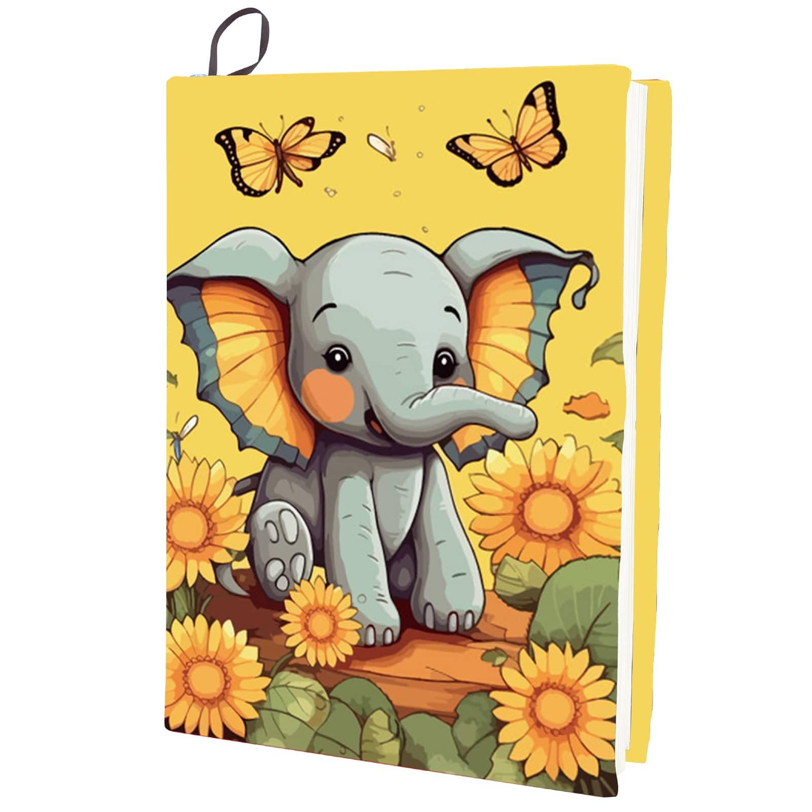 CRASPIRE Elephant Stretchable Book Cover Sunflower Animal Yellow Washable Reusable Nylon Cloth Elastic Polyester Book Cover Protector Notebook Wraps Suitable for Most Hardcover Books