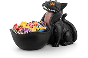 EHUOYAN Cat Candy Bowl Gothic Decor Black Cat Statue Decorative Bowl Large Candy Dish for Office Desk Cute Key Bowl for Entryway Table Big Mouth Cat Gifts