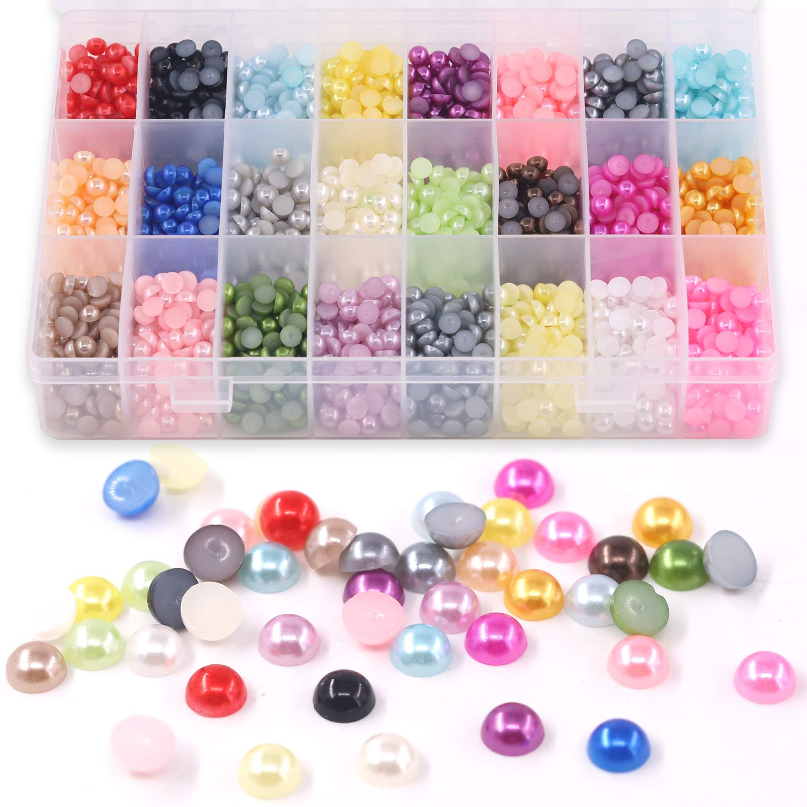 Mardatt 2880Pcs 24 Colors ABS Acrylic Half Round Imitation Pearl Cabochon 6mm Flatback Pearl Beads for Embellishment Arts Crafts Decoration W Storage Box