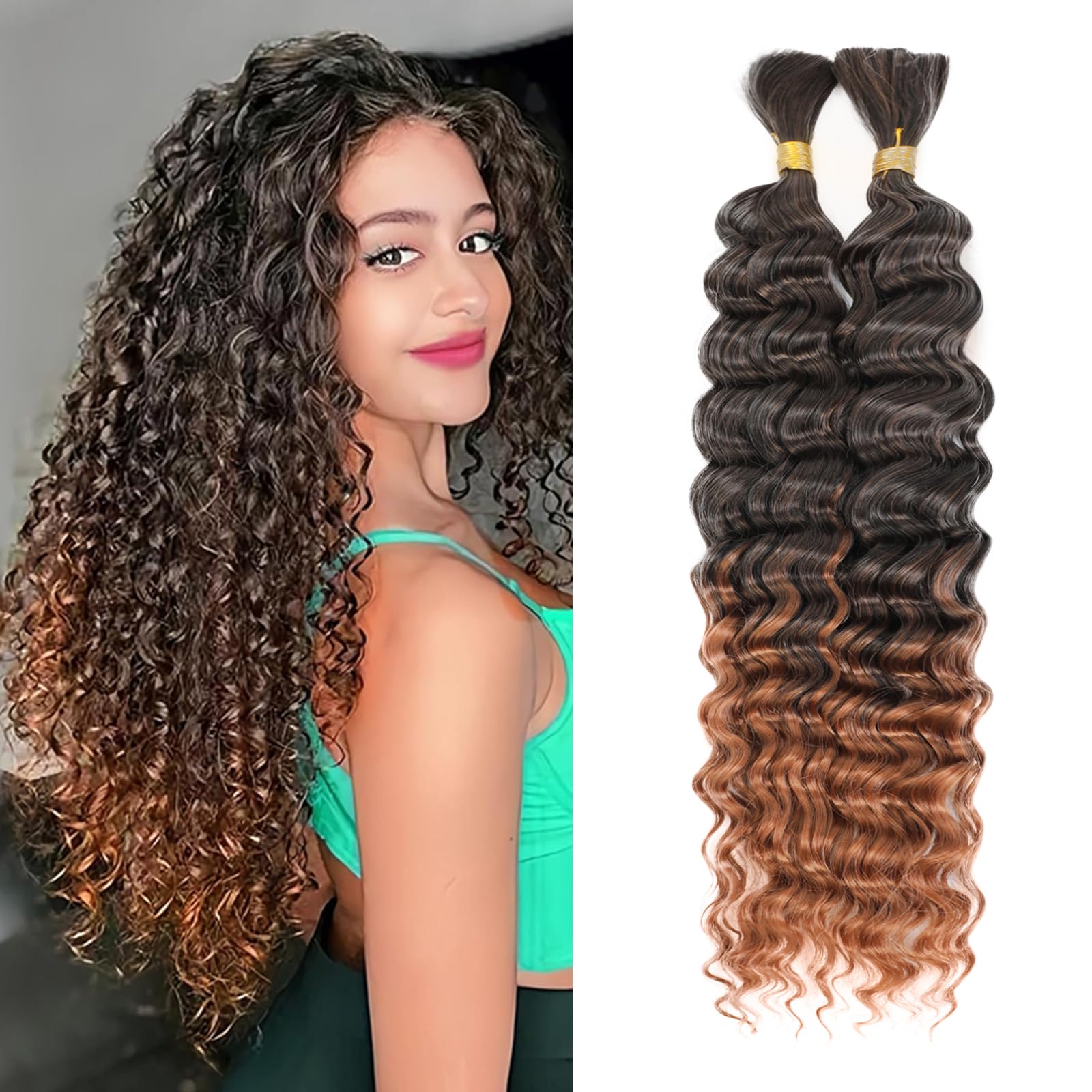 YYQXZG Deep Wave Bulk Hair for braiding 16 Inch Synthetic Curly Braiding Hair Extensions for Boho Braids No Weft Ocean Wave Hair (2bundles,100g,1B/30#) — image 1