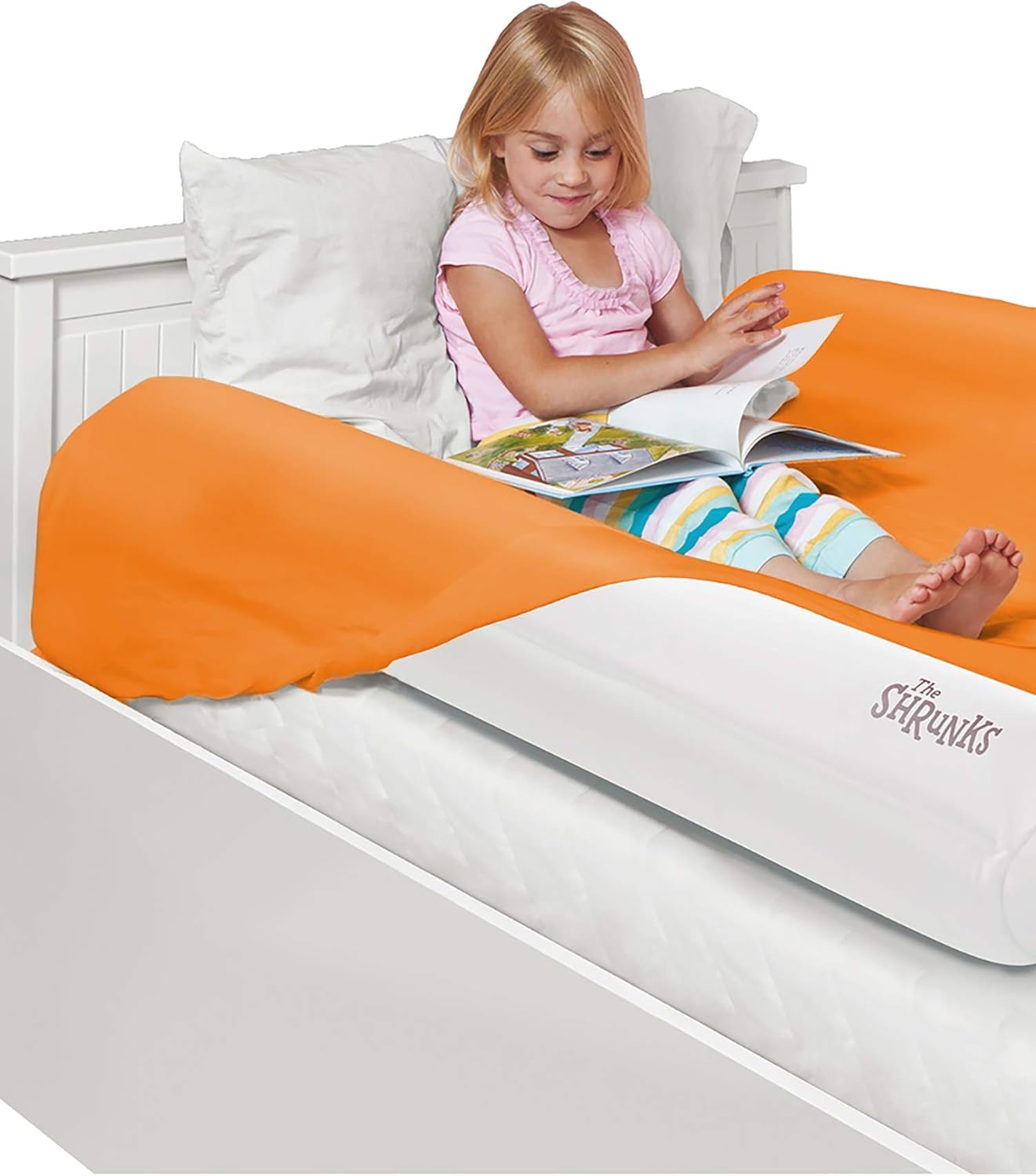 The Shrunks Sleep Security Inflatable Bed Rails (2 Pack) - Safe and Portable Toddler Bed Guard / Cot Bed Bumpers for Travel, Holiday or Home Use, 122x18x10cm fits under Bed Sheet