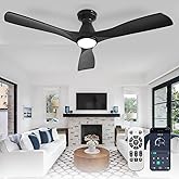 Depuley 52-Inch Ceiling Fans with Lights: Black 3 Blade Flush Mount Low Profile Ceiling Fan for Bedroom - Dimmable Indoor Outdoor Fan with Remote APP Control Ultra Quiet DC Motor Timer