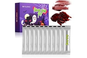 DE'LANCI 10 Pcs Fake Blood Scab, Halloween Portable Coagulated Blood Gel SFX Makeup, Realistic Washable Special Effect Dark Scar Fake Blood, Wound Fx Fake Blood for Zombie Vampire Monster Stage Makeup