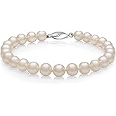Belacqua AA Quality White Cultured Freshwater Pearl Bracelet in Sterling Silver, Fishhook Clasp, Size- 5.5mm to 9mm, Length- 6.5 to 8.5 Inches, Real Pearl Jewelry for Women, Gift Box Included