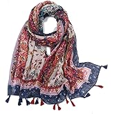 Yeieeo Boho Scarf for Women Lightweight Floral Printed Scarf Fall Winter Fashion Fringed Shawl